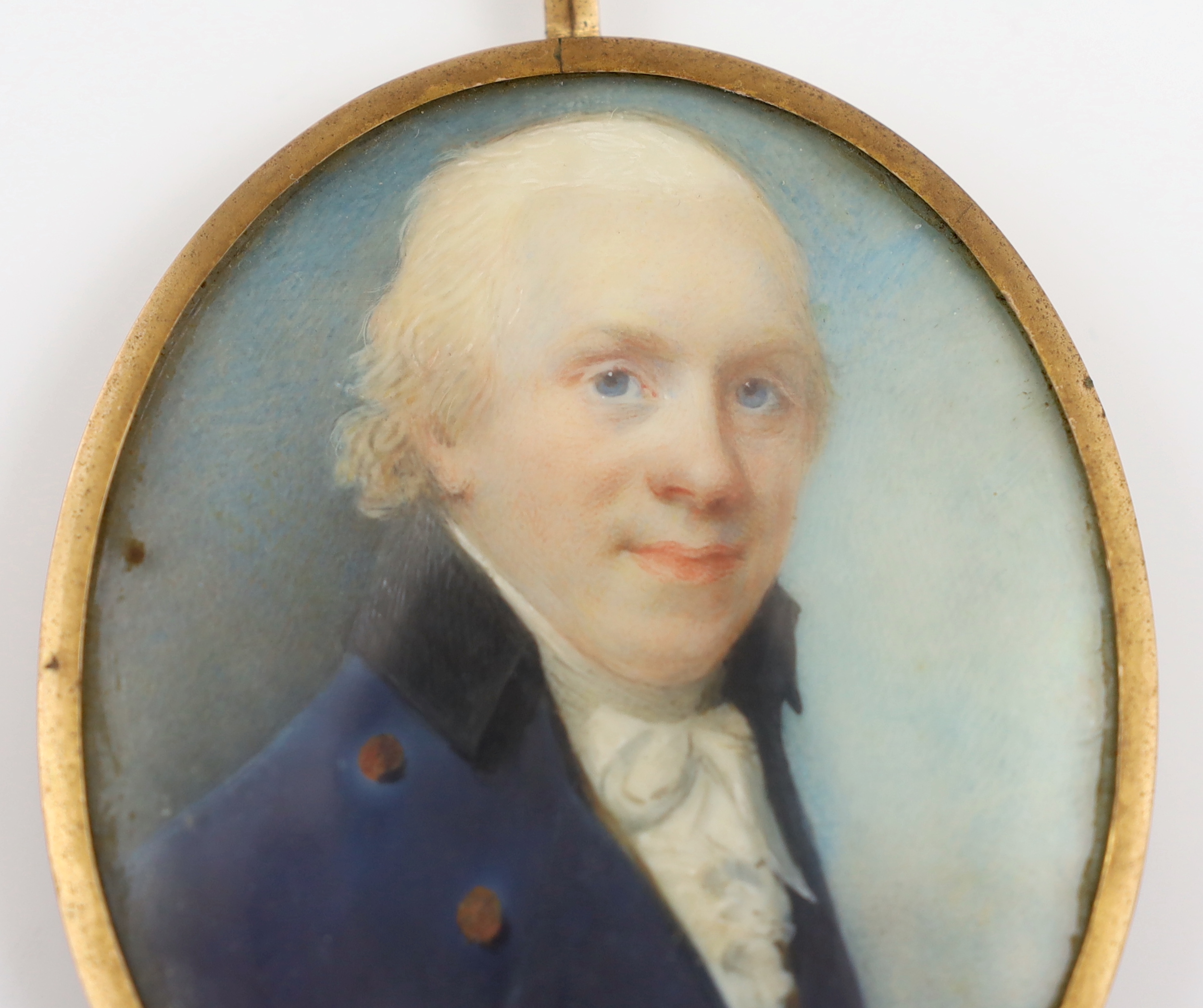 English School 1799, Portrait miniature of a gentleman, watercolour on ivory, 7 x 5.7cm. CITES Submission reference 9HMU4DRL